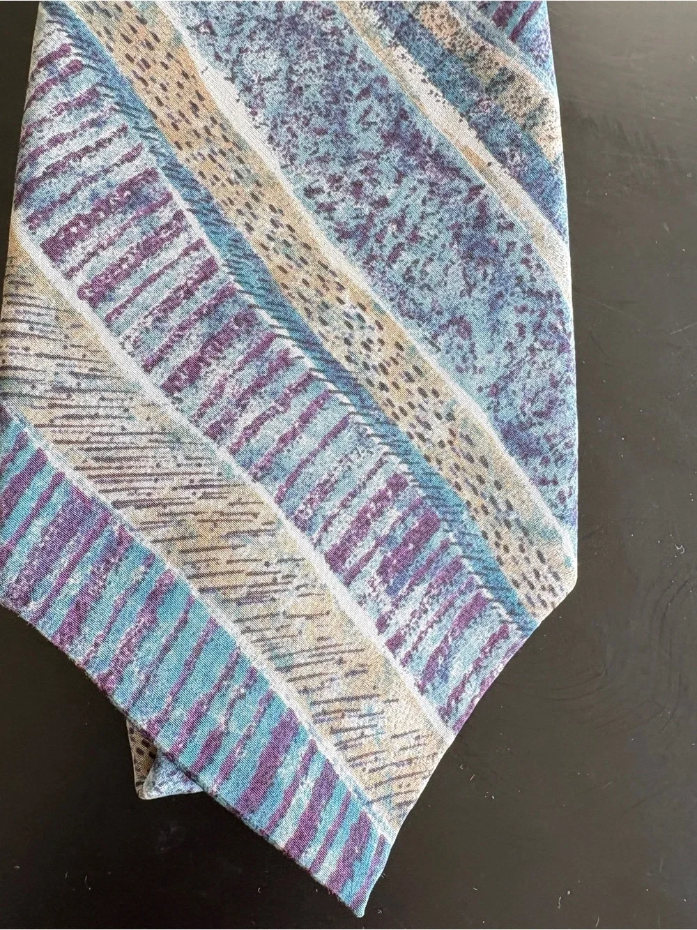 Vintage Oscar de la Renta Couture Collection Silk Tie Abstract Blue Teal USA